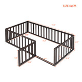 Twin Size Wood Floor Bed Frame with Fence and Door Walnut(OLD SKU :WF289661AAL)
