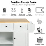 Kitchen trolley with rubber wood leaf countertop, 5-wheel kitchen island, storage cabinet and 3 dining drawers, white - V.I.P Digital Presence