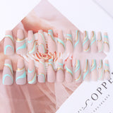 Gold Line Wave Pattern Long Ballet Nail Printed Gold Frosted Manicure Ins Matte Pop Style Contrast Color Wearing Nail - V.I.P Digital Presence