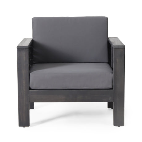 Outdoor Acacia Wood Club Chairs with Cushions, Dark Gray, 27.75"D x 32"W x 27.75"H - V.I.P Digital Presence