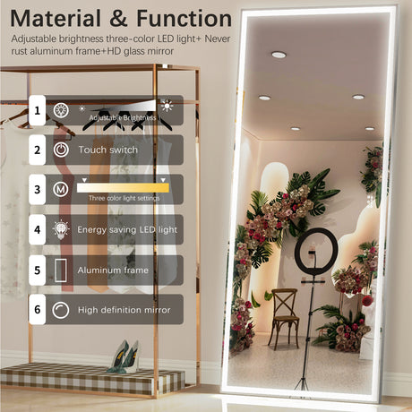 72X32 inch large LED bathroom mirror wall mounted mirror with 3 color modes, aluminum frame wall mounted light, full body mirror - V.I.P Digital Presence
