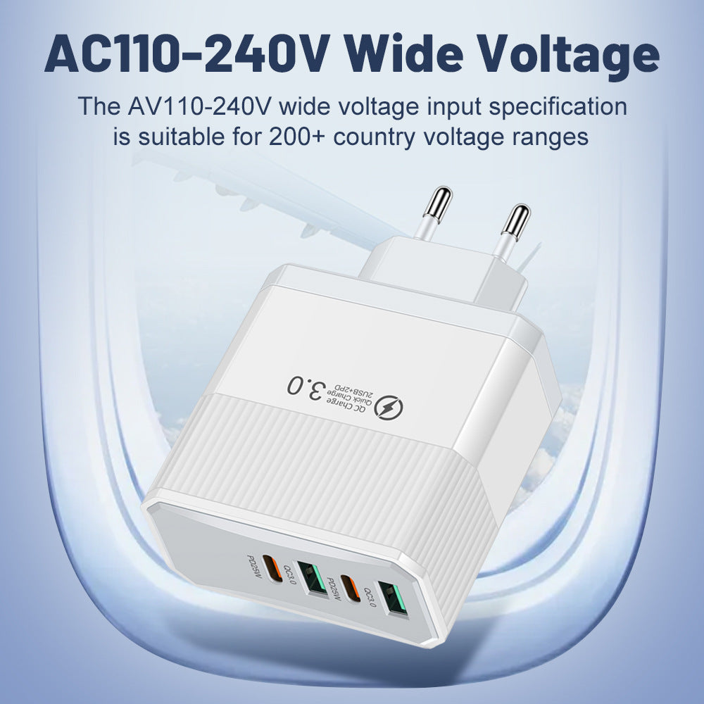 4-in-1 2USB+2PD mobile charger, tablet plug, super fast charging multi port plug