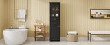 Tall Bathroom Storage Cabinet with Glass Doors, Free-Standing, Two Drawers, and Adjustable Shelves, MDF Board, Painted Black - V.I.P Digital Presence