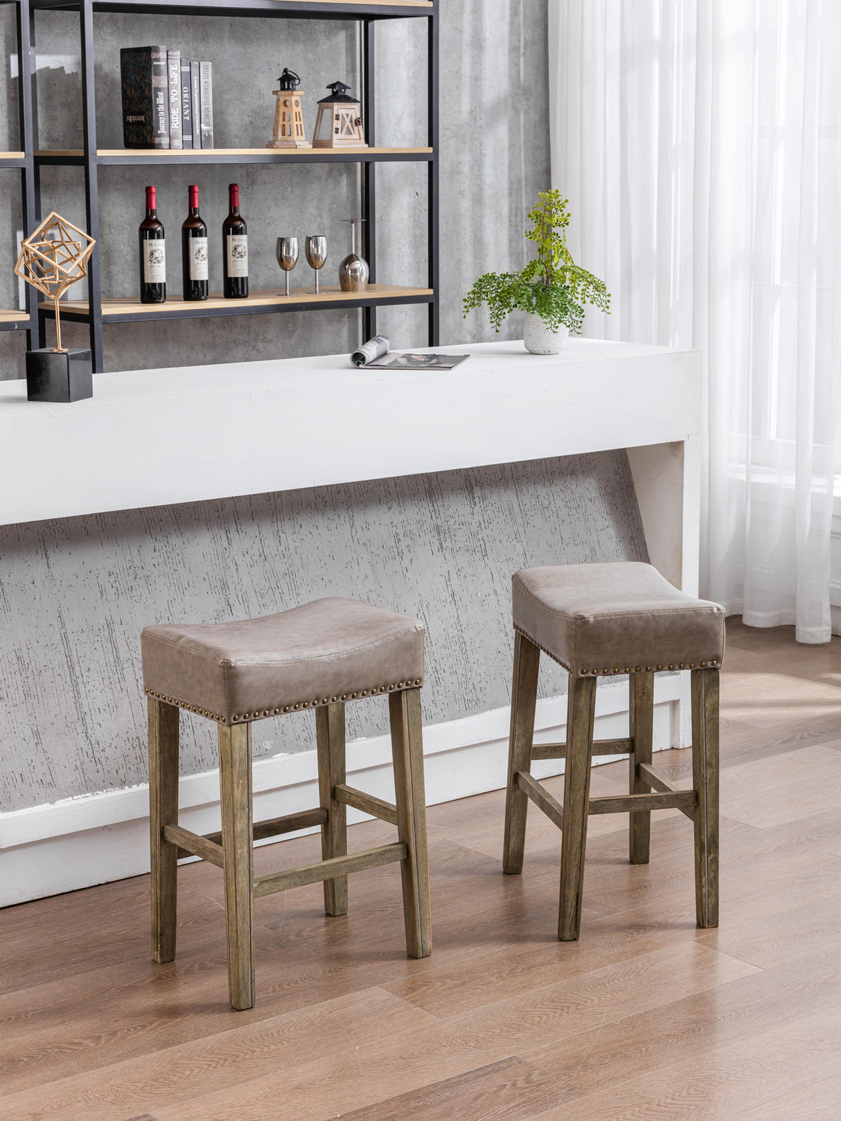 A&A Furniture Counter Height 26" Bar Stools(26 Inch Gray Set of 2)