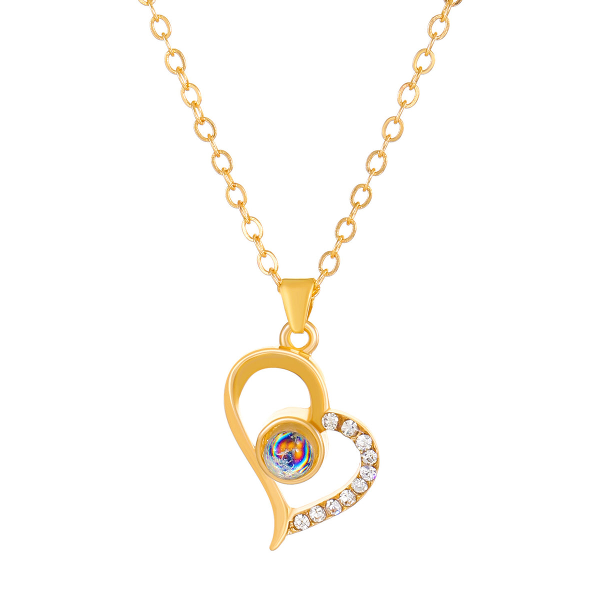 Diamond studded heart-shaped projection necklace in 100 languages. I love you, heart-shaped pendant, couple necklace - V.I.P Digital Presence