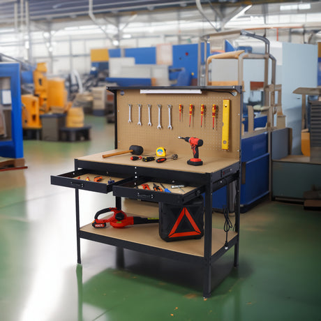 Steel Workbench Tool Storage Work Bench Workshop Tools Table W/Drawer and Peg Board ,4xAC outlets 2xUSB Ports - V.I.P Digital Presence