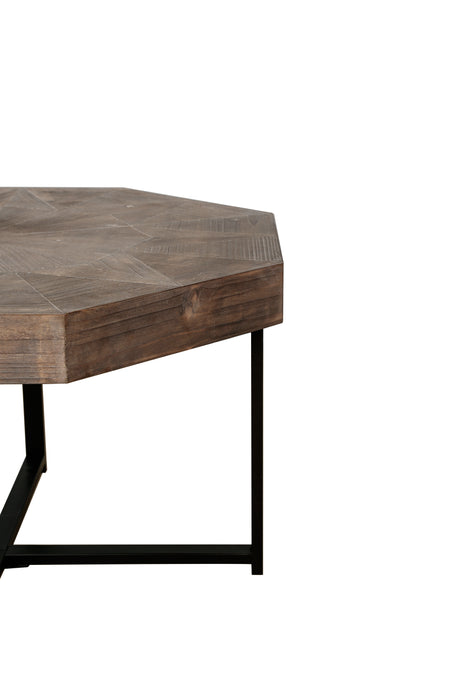 Wooden octagonal retro patchwork craft 30 inch wooden tabletop cross metal leg coffee table (antique brown) - V.I.P Digital Presence