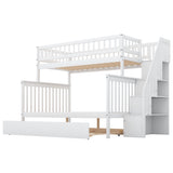 Twin over Full Bunk Bed with Trundle and Staircase White - V.I.P Digital Presence