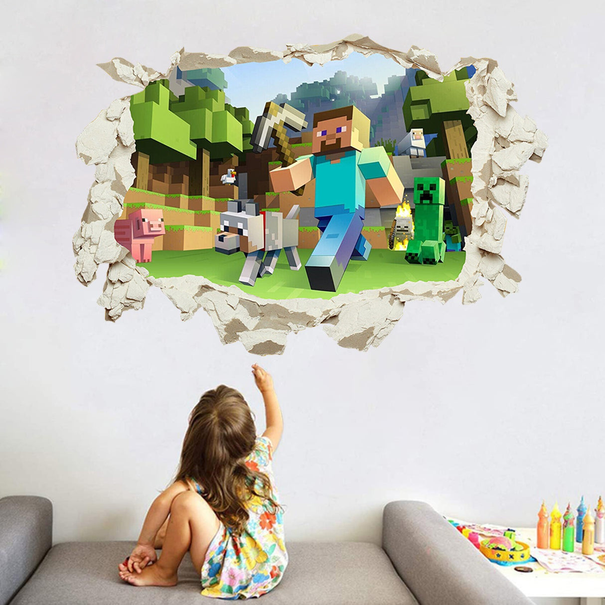 Minecraft run away My World Wall Stickers Living Room Children's Room Removable Decorative PVC Stickers - V.I.P Digital Presence