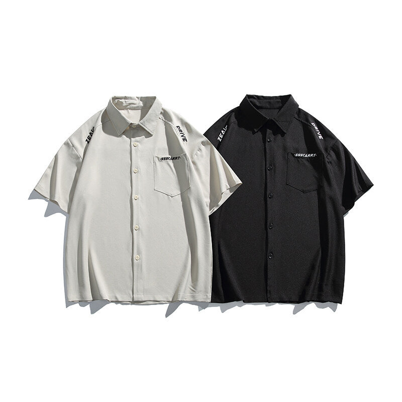 Simple letter embroidery casual short sleeved shirt men's half sleeved shirt - V.I.P Digital Presence