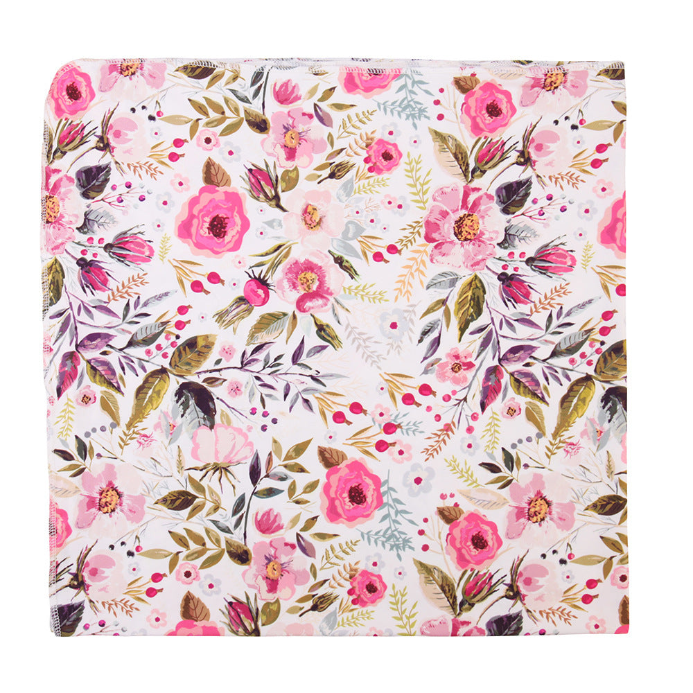 Conjunto de 2 piezas de manta con flores para bebé, envoltura para fotografía de recién nacidos, banda para el cabello con lazo y toalla
