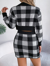 Plaid Knit Top & Skirt Sweater Set