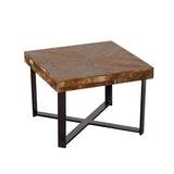 31.3"Modern Retro Splicing Square Coffee Table  Fir Wood Table Top with Cross Legs Metal Base (Set of 2 pcs )