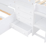 L-shaped Space-Saving Twin Loft and Twin Platform Bed with 7 Drawers and Full Guardrails(WHITE) - V.I.P Digital Presence