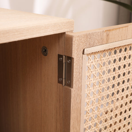 SUPERJARE Boho TV Stand for 55 Inch TV, Entertainment Center with Adjustable Shelf,Real Rattan TV Console with 2 Cabinets - V.I.P Digital Presence