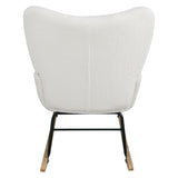 Teddy fabric rocking chair, cushioned rocking chair with high backrest, modern rocking chair, white - V.I.P Digital Presence