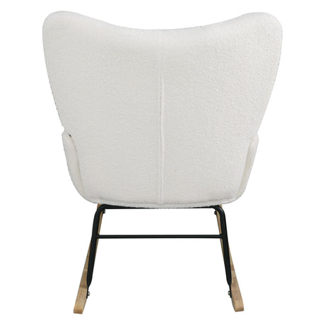 Teddy fabric rocking chair, cushioned rocking chair with high backrest, modern rocking chair, white - V.I.P Digital Presence