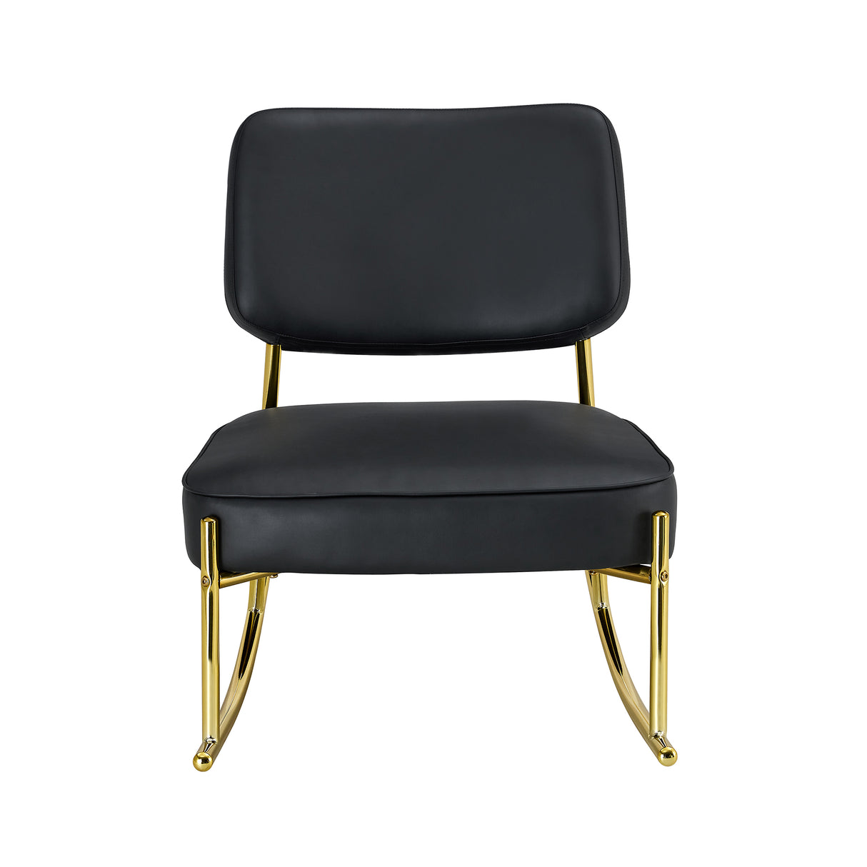 PU material cushioned rocking chair unique rocking chair cushioned seat black backrest rocking chair and gold metal legs