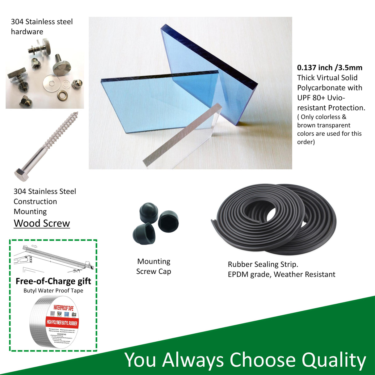 DA4734W Series Door Window Awning Made of 0.137 Inch Thick Crystal Polycarbonate Sheet in size of 47" Wide x 34" Brown Roof - V.I.P Digital Presence