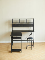 94.5 Inch Home Office Desk L shape gaming desk with LED storage Shelves METAL PANNEL and stool (BLACK) - V.I.P Digital Presence