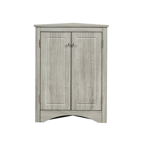 Oak Triangle Bathroom Storage Cabinet with Adjustable Shelves, Freestanding Floor Cabinet for Home Kitchen - V.I.P Digital Presence