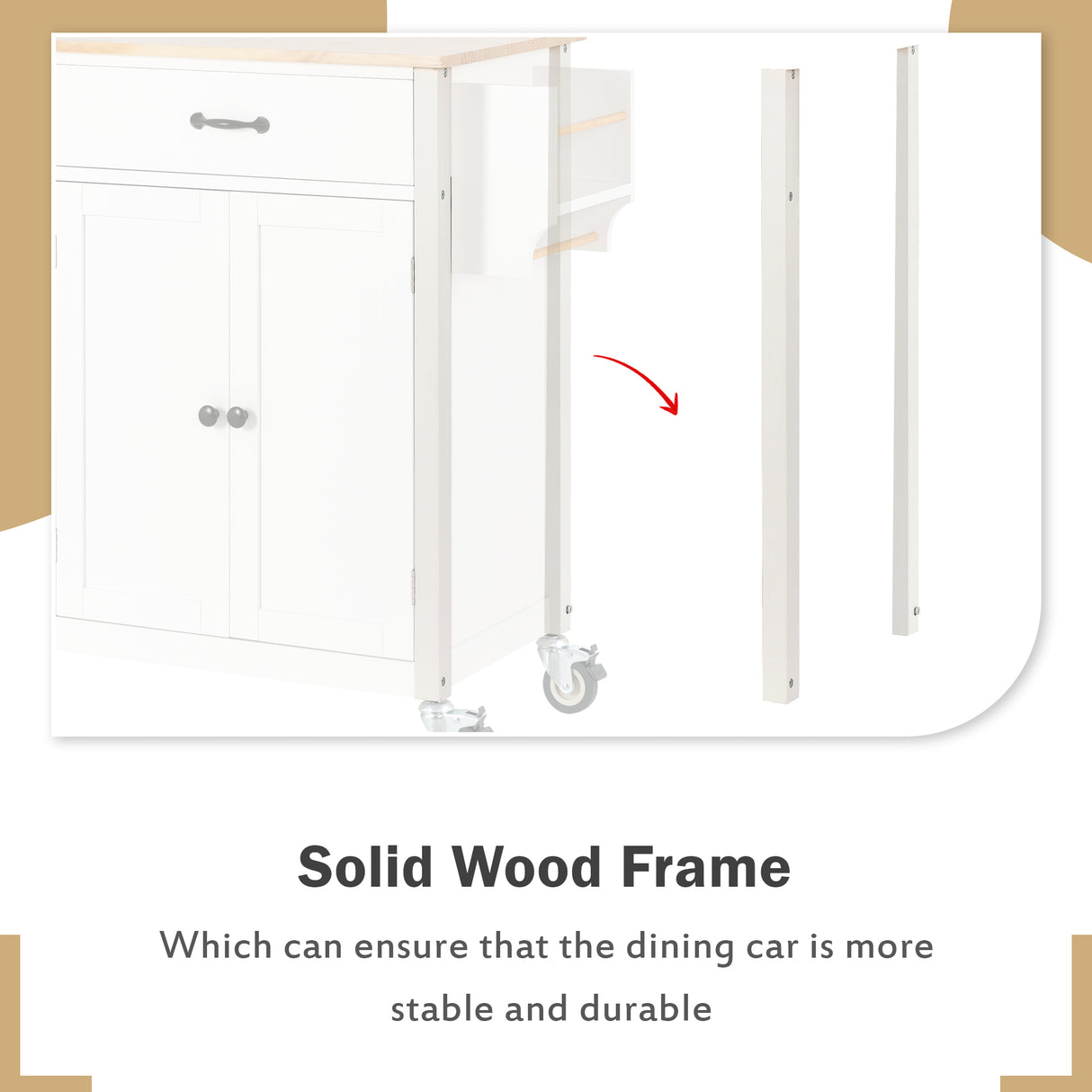 Kitchen Island Cart with Solid Wood Top and Locking Wheels 54.3 Inch Width  (White)
