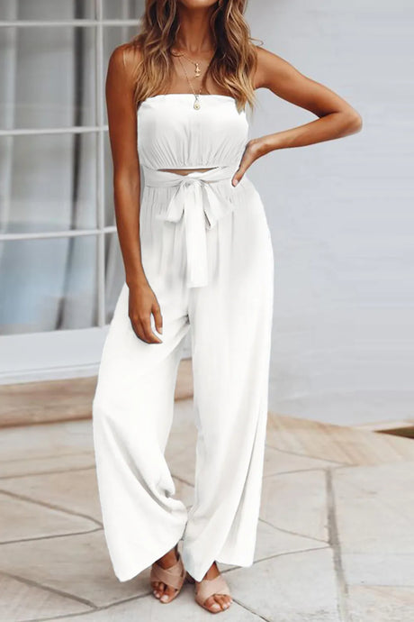 Tied Cutout Tube Wide Leg Jumpsuit - V.I.P Digital Presence