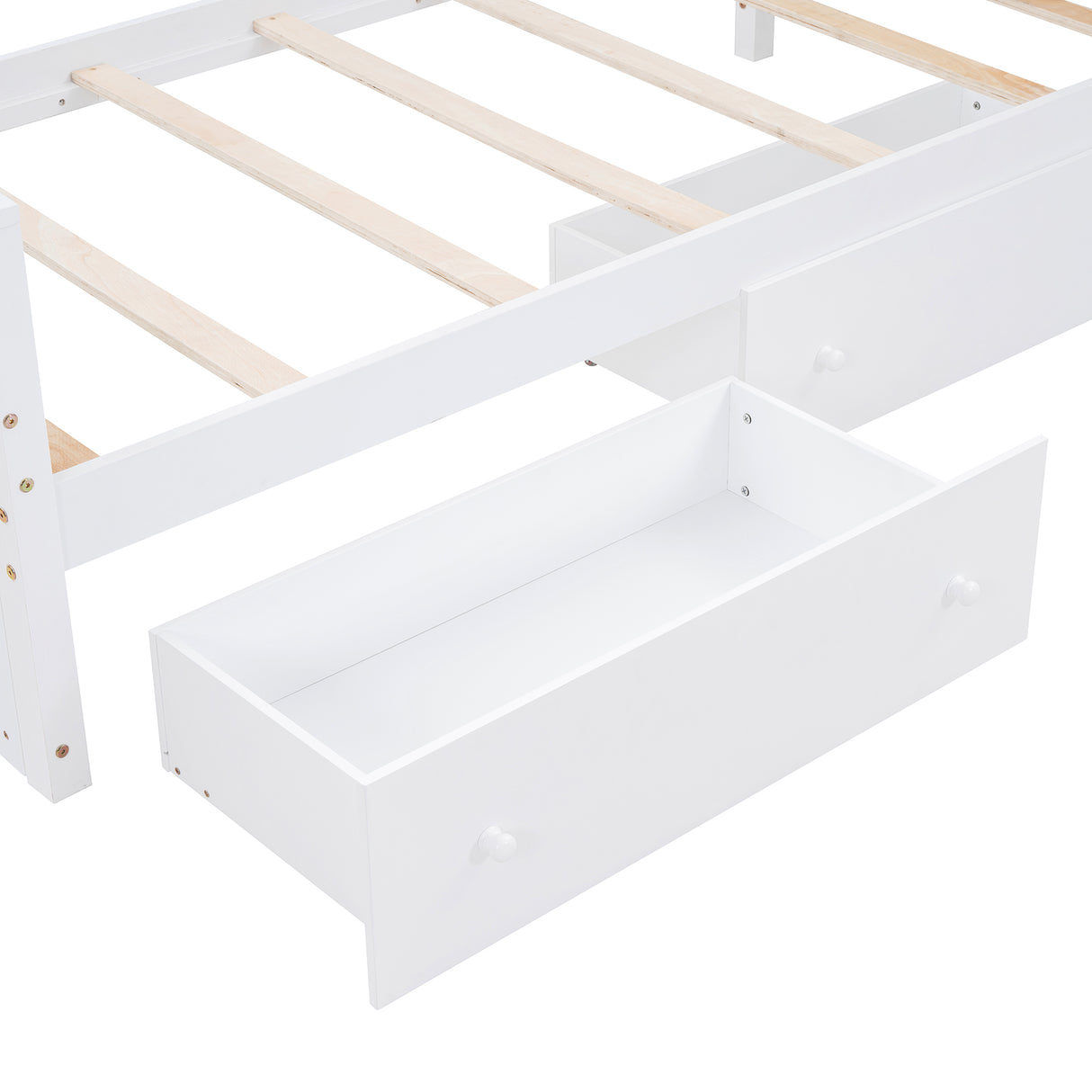 L-shaped Space-Saving Twin Loft and Twin Platform Bed with 7 Drawers and Full Guardrails(WHITE) - V.I.P Digital Presence