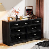 Modern 3 Drawer Bedroom Chest of Drawers with 7 Drawers Dresser, Clothes Organizer -Metal Pulls Black, 47.6″L x 15.7″W x 26.6″H - V.I.P Digital Presence