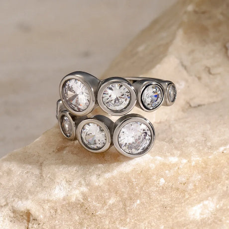 Stainless Steel Inlaid Zircon Bypass Ring - V.I.P Digital Presence