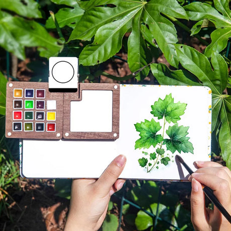 Mini watercolor paint box and small notebook Mingke 8-color wooden box mini drawing board solid watercolor painting - V.I.P Digital Presence