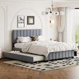Queen Size Velvet Upholstered Platform Bed with 2 Drawers and 1 Twin XL Trundle- Gray - V.I.P Digital Presence
