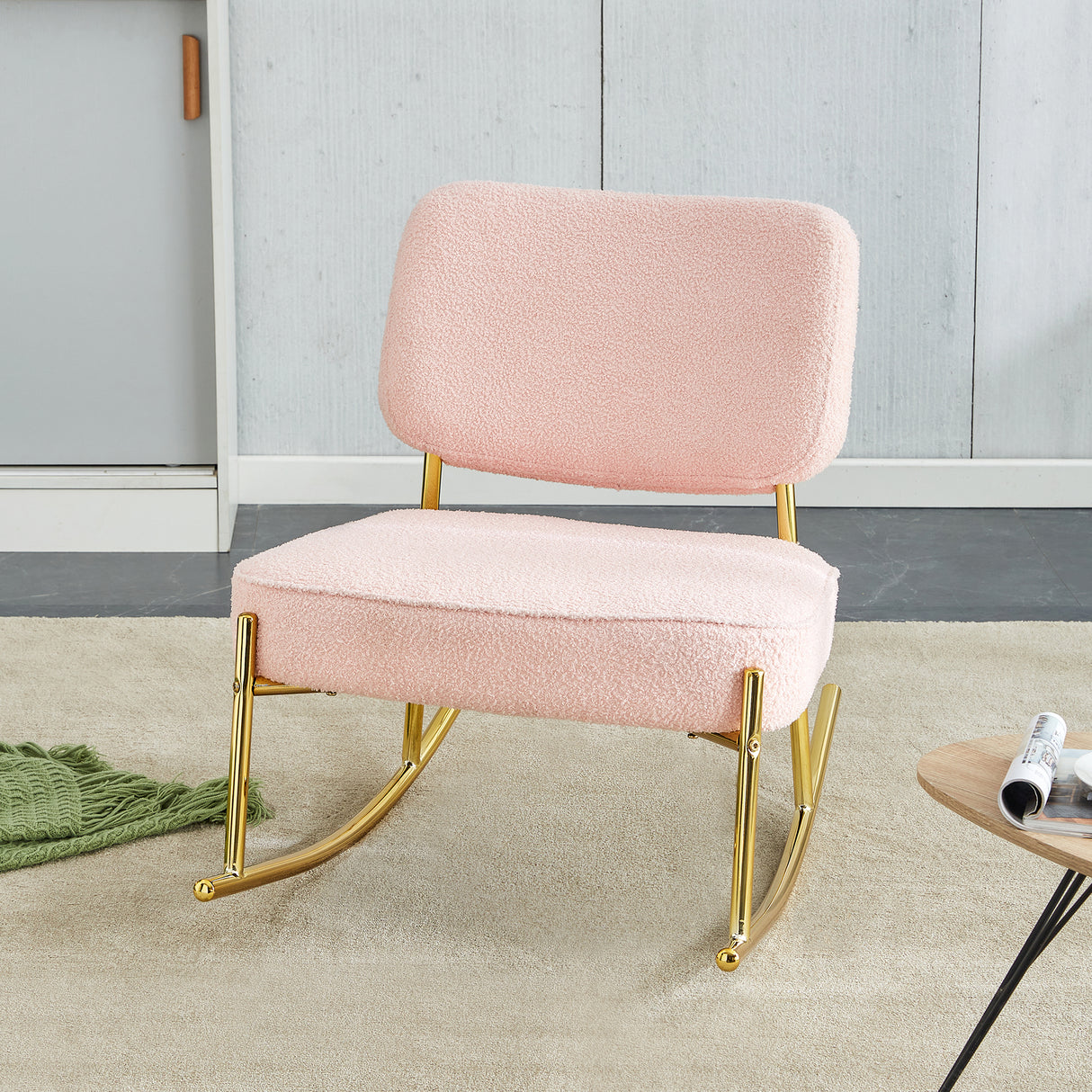 Teddy velvet material cushioned rocking chair unique rocking chair cushioned seat