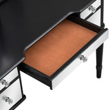 GO 43" Dressing Table Set with Mirrored Drawers and Stool, Tri-fold Mirror, Makeup Vanity Set for Bedroom, Black - V.I.P Digital Presence
