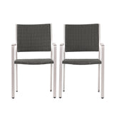 Cape Coral Outdoor Wicker Dining Chairs with Aluminum Frames, 2-Pcs Set, Grey - V.I.P Digital Presence