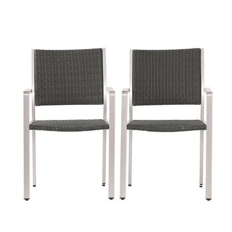Cape Coral Outdoor Wicker Dining Chairs with Aluminum Frames, 2-Pcs Set, Grey - V.I.P Digital Presence