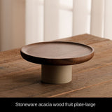Acacia wood cake tray living room household Dim sum tray clay high fruit tray - V.I.P Digital Presence
