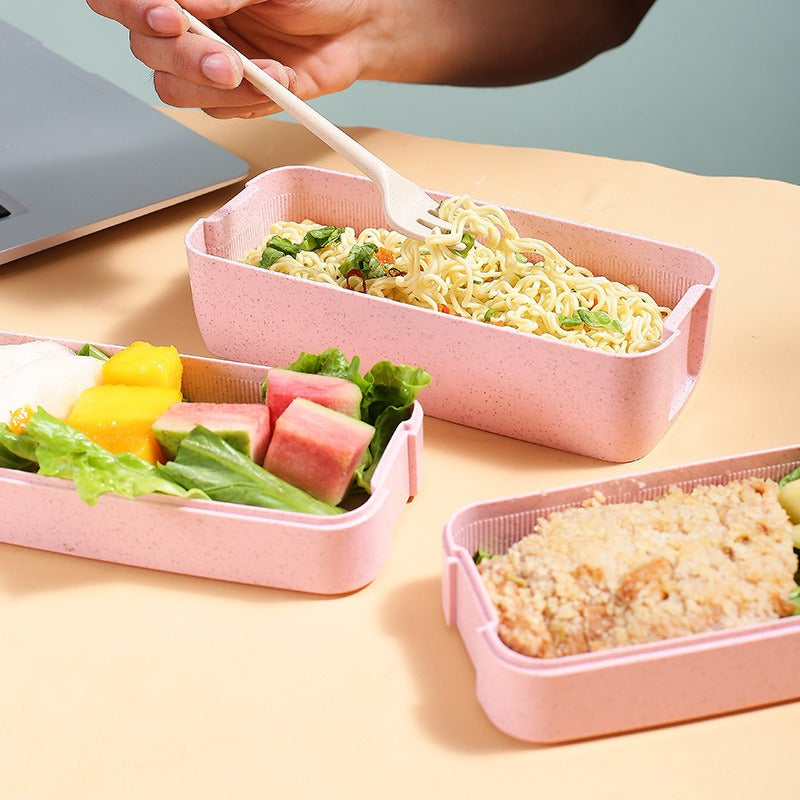Wheat straw lunch box office portable three-layer lunch box square sealed bento box divided student lunch box - V.I.P Digital Presence