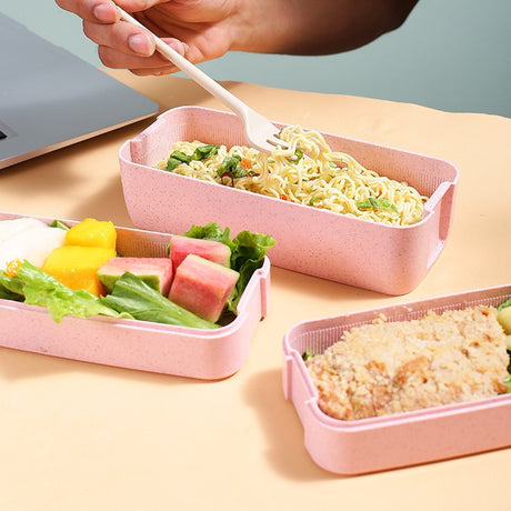 Wheat straw lunch box office portable three-layer lunch box square sealed bento box divided student lunch box - V.I.P Digital Presence