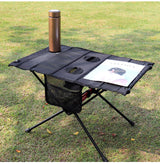 Mesa plegable ultraligera para acampar al aire libre, portátil, para barbacoa, picnic, con agujero para taza y bolsa para teléfono móvil, mesa pequeña