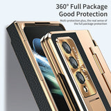 Samsung zfold 5 phone case FOLD4 folding screen flat hinge plain leather all inclusive anti fall protective case W22 is suitable - V.I.P Digital Presence