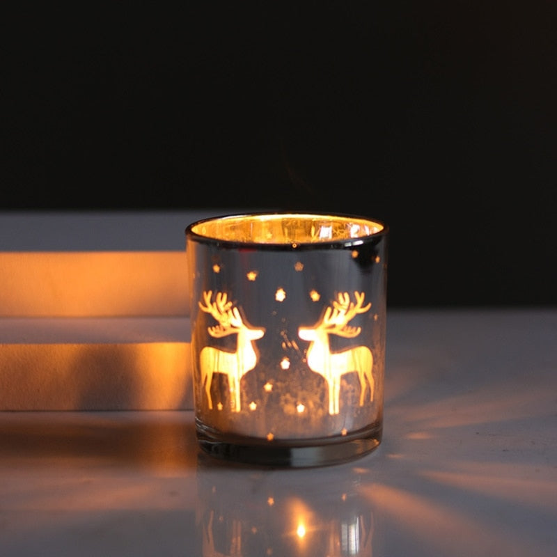 Silver Scented Candle Container Handmade Candle Glass Empty Jar Christmas Reindeer Pattern Light Candle Cup Home Decor - V.I.P Digital Presence