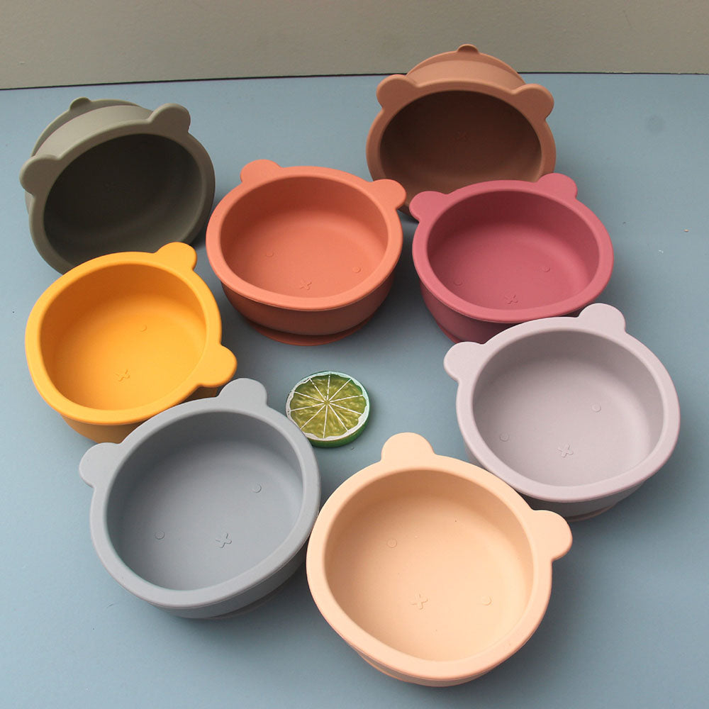 Vajilla infantil, cuenco para bebés, cuenco de silicona con ventosa para niños, cuenco para suplemento alimenticio con forma de oso 