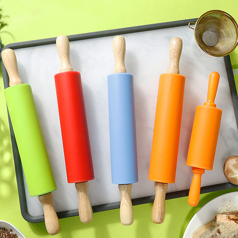 Wooden Handle Silicone Rolling Pin Rolling Pin Roller Flour Pin Small Medium And Large Household Baking Tools And Kitchenware - V.I.P Digital Presence