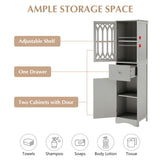 Tall Bathroom Cabinet, Freestanding Storage Cabinet with Drawer and Doors, MDF Board, Acrylic Door, Adjustable Shelf, Grey - V.I.P Digital Presence