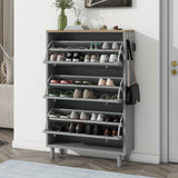 ON-TRANS narrow design shoe cabinet with 3 flip drawers and 3 independent shoe racks with 3 hooks, gray - V.I.P Digital Presence