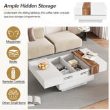 ON-TRANS 31.4 inches x 31.4 inches with sliding tabletop, high gloss center table, hidden storage room white - V.I.P Digital Presence