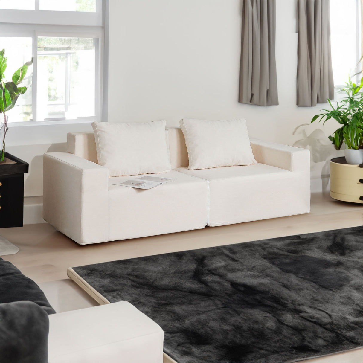 No Installation&Convertible Living room foam sofa chair Loveseat Twin Size with Armrests Removable and Machine Washable Cover - V.I.P Digital Presence