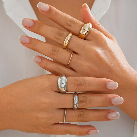 Fashion irregular alloy ring 3-piece set with smooth geometric opening ring set - V.I.P Digital Presence