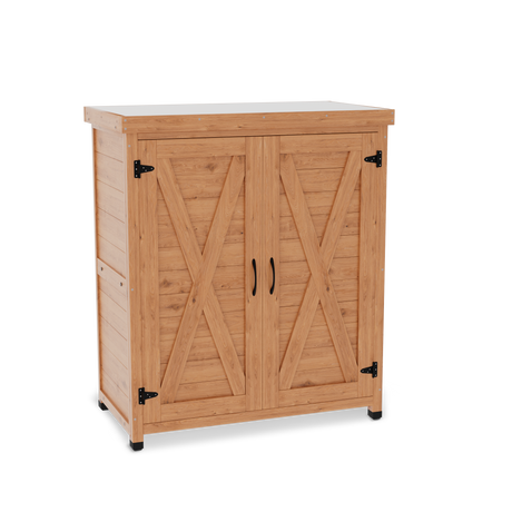 Potting Bench with Storage Cabinet and Metal Table Top for Outdoor Patio,Outdoor Work Station Table - V.I.P Digital Presence